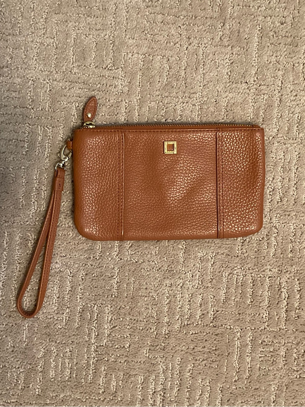 Lodis Tan Brown Pebbled Leather Wristlet 8x5 EUC Minimalist Quiet Luxury Classic
